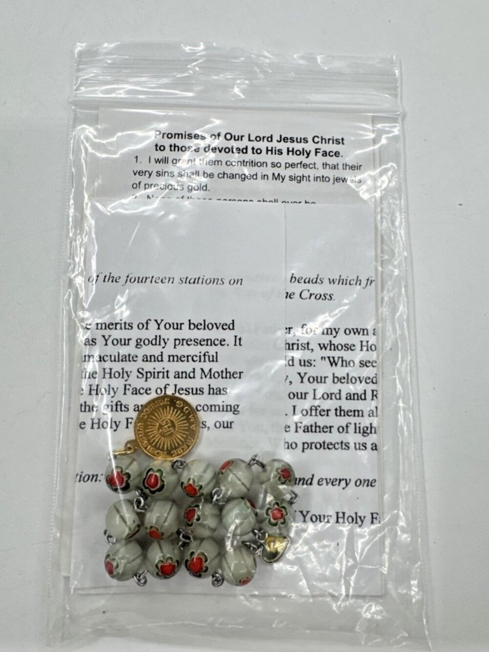 Handmade Catholic Holy Face of Jesus Medal Chaplet Beads & Prayer Cards Set NEW - Picture 6 of 6